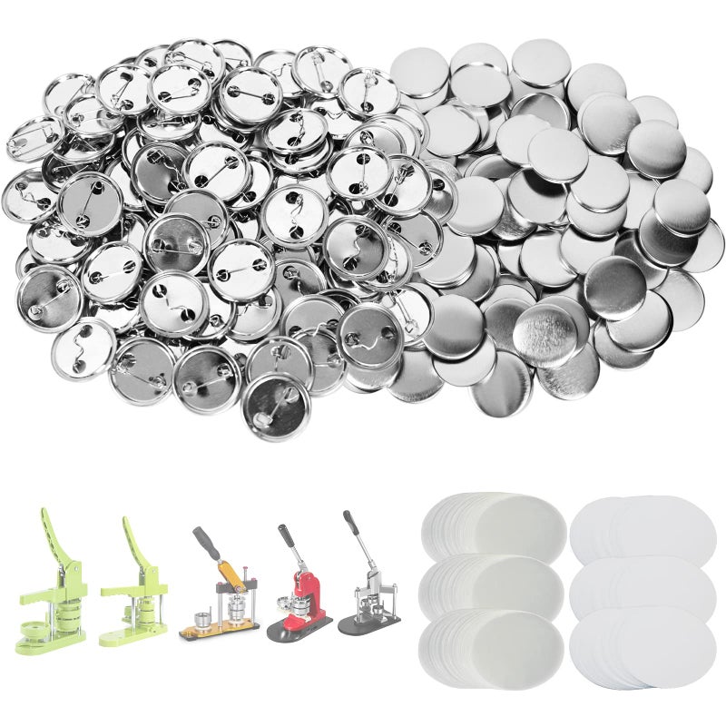 Mostme 300 Sets 1.25 inch Button Maker Supplies  32mm Button Supplies Button Parts Button Badge Part  Button Making Supplies  Includes Metal Button Pin Back Cover  Metal Shells  Blank Paper&Clear Film - Image 1